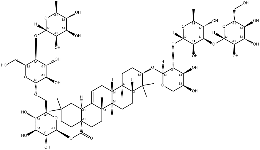 V|3-O-Β-D-葡萄糖( 1→3)- A -L-鼠李糖(1→2)- A-L-阿拉伯糖 齐墩果酸– 28-O-鼠李糖(1→4)葡萄糖(1→6)葡萄糖苷