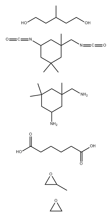 Hexanedioic acid polymer with 5-amino-1,3,3-trimethylcyclohexane methanamine, 5-isocyanato-1-(isocyanatomethyl)-1,3,3-trimethylcyclohexane, methyloxirane, 3-methyl-1,5-pentanediol and oxirane Structure