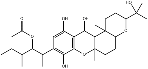 (3R,12aβ)-1,2,3,4aβ,5,6,6a,12,12a,12b-Decahydro-3α-(1-methyl-1-hydroxyethyl)-6aα,12bα-dimethyl-9-[(1R,2R,3S)-1,3-dimethyl-2-acetoxypentyl]pyrano[3,2-a]xanthene-8,11,12β-triol Structure