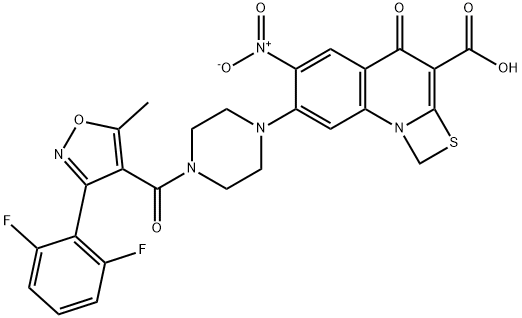 1H,4H-[1,3]Thiazeto[3,2-a]quinoline-3-carboxylic acid, 7-[4-[[3-(2,6-difluorophenyl)-5-methyl-4-isoxazolyl]carbonyl]-1-piperazinyl]-6-nitro-4-oxo- Structure