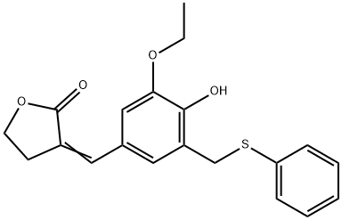 2(3H)-Furanone, dihydro-3-((3-ethoxy-4-hydroxy-5-((phenylthio)methyl)p henyl)methylene)- Structure