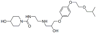 4-ヒドロキシ-N-[2-[[2-ヒドロキシ-3-[4-[2-(2-メチルプロポキシ)エトキシ]フェノキシ]プロピル]アミノ]エチル]-1-ピペリジンカルボアミド 化学構造式