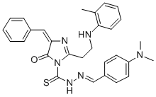 1H-Imidazole-1-carbothioic acid, 4,5-dihydro-2-(2-((2-methylphenyl)ami no)ethyl)-5-oxo-4-(phenylmethylene)-, ((4-(dimethylamino)phenyl)methyl ene)hydrazide|