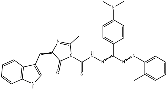1H-Imidazole-1-carbothioic acid, 4,5-dihydro-4-(1H-indol-3-ylmethylene )-2-methyl-5-oxo-, ((4-(dimethylamino)phenyl)((2-methylphenyl)azo)meth ylene)hydrazide Structure