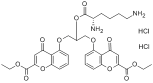 5,5'-[[2-(リシルオキシ)プロパン-1,3-ジイル]ビスオキシ]ビス[4-オキソ-4H-1-ベンゾピラン-2-カルボン酸エチル]·2塩酸塩 化学構造式