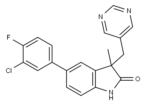 2H-Indol-2-one, 5-(3-chloro-4-fluorophenyl)-1,3-dihydro-3-Methyl-3-(5-pyriMidinylMethyl)-|5-(3-氯-4-氟苯基)-1,3-二氢-3-甲基-3-(5-嘧啶甲基)-2H-吲哚-2-酮