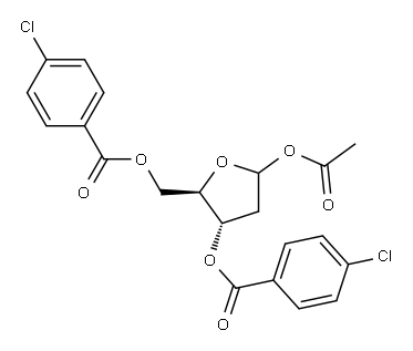 1-氧-乙酰基-2-脱氧-3,5-二对氯苯甲酰基-D-核糖, 1207459-15-1, 结构式