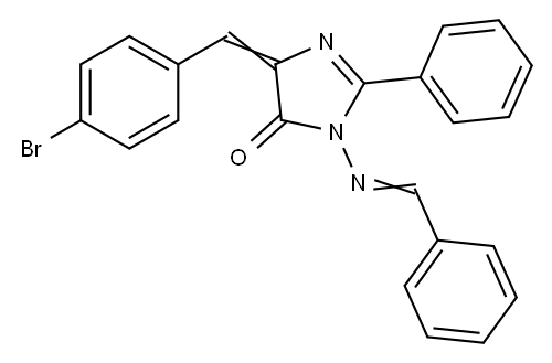 4H-Imidazol-4-one, 3,5-dihydro-5-((4-bromophenyl)methylene)-2-phenyl-3 -((phenylmethylene)amino)- Structure