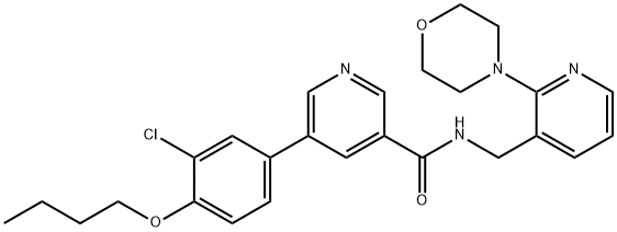5-(4-丁氧基-3-氯苯基)-N-[[2-(4-吗啉)-3-吡啶基]甲基]-3-吡啶甲酰胺 结构式