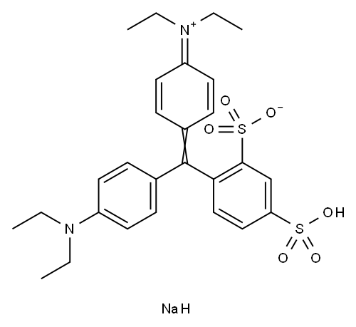N-[4-[[4-(ジエチルアミノ)フェニル](2-スルホナト-4-ソジオスルホフェニル)メチレン]-2,5-シクロヘキサジエン-1-イリデン]-N-エチルエタンアミニウム 化学構造式