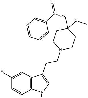 5-FLUORO-3-[2-[4-METHOXY-4-[[(R)-PHENYLSULPHINYL]METHYL]-1-PIPERIDINYL]ETHYL]-1H-INDOLE Struktur