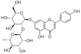 7-(2-O-α-L-ラムノピラノシル-β-D-グルコピラノシルオキシ)-4',5-ジヒドロキシフラボン 化学構造式
