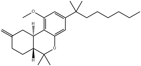 (6aR)-1-メトキシ-3-(1,1-ジメチルヘプチル)-6,6-ジメチル-9-メチレン-6aβ,7,8,9,10,10aα-ヘキサヒドロ-6H-ジベンゾ[b,d]ピラン 化学構造式