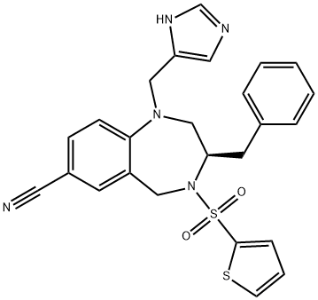(4R)-4-benzyl-2-(3H-imidazol-4-ylmethyl)-5-thiophen-2-ylsulfonyl-2,5-diazabicyclo[5.4.0]undeca-8,10,12-triene-9-carbonitrile Structure