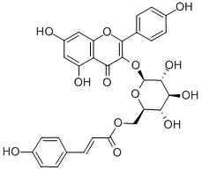 3-[6-O-[3-(4-ヒドロキシフェニル)アクリロイル]-β-D-グルコピラノシルオキシ]-5,7-ジヒドロキシ-2-(4-ヒドロキシフェニル)-4H-1-ベンゾピラン-4-オン 化学構造式