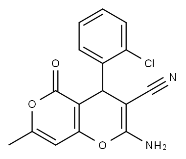 4H,5H-PYRANO[4,3-B]PYRAN-3-CARBONITRILE, 2-AMINO-4-(2-CHLOROPHENYL)-7-METHYL-5-OXO- Structure
