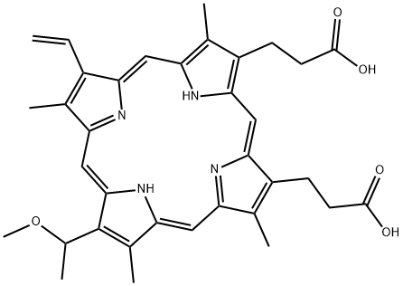 21H,23H-Porphine-2,18-dipropanoic acid, 7-ethenyl-12-(1-methoxyethyl)-3,8,13,17-tetramethyl- Structure