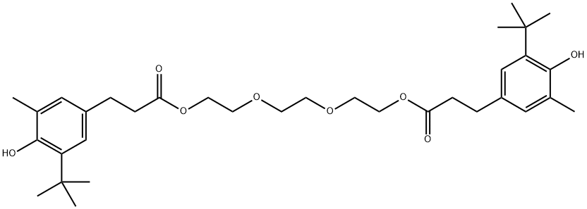 ビス[3-(3-tert-ブチル-4-ヒドロキシ-5-メチルフェニル)プロピオン酸][エチレンビス(オキシエチレン)] 化学構造式