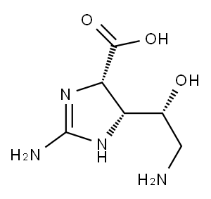1H-Imidazole-4-carboxylic acid, 2-amino-5-(2-amino-1-hydroxyethyl)-4,5 -dihydro-, (4S-(4alpha,5beta(S*)))- Structure