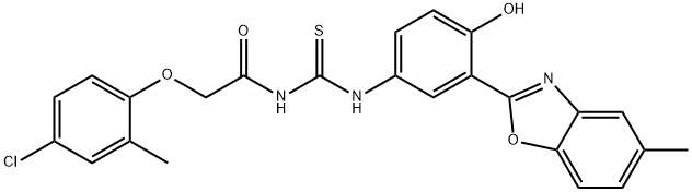Acetamide, 2-(4-chloro-2-methylphenoxy)-N-[[[4-hydroxy-3-(5-methyl-2-benzoxazolyl)phenyl]amino]thioxomethyl]- (9CI) Structure