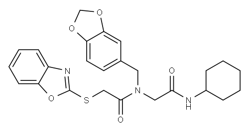Acetamide, N-(1,3-benzodioxol-5-ylmethyl)-2-(2-benzoxazolylthio)-N-[2-(cyclohexylamino)-2-oxoethyl]- (9CI) Structure
