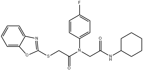 Acetamide, 2-(2-benzoxazolylthio)-N-[2-(cyclohexylamino)-2-oxoethyl]-N-(4-fluorophenyl)- (9CI) Structure