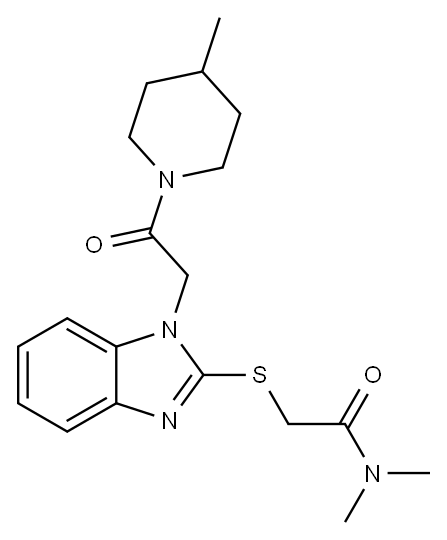 Acetamide, N,N-dimethyl-2-[[1-[2-(4-methyl-1-piperidinyl)-2-oxoethyl]-1H-benzimidazol-2-yl]thio]- (9CI) Structure