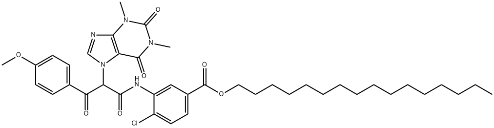 hexadecyl 4-chloro-3-[3-(4-methoxyphenyl)-1,3-dioxo-2-(1,2,3,6-tetrahydro-1,3-dimethyl-2,6-dioxo-7H-purin-7-yl)propyl]anthranilate Structure