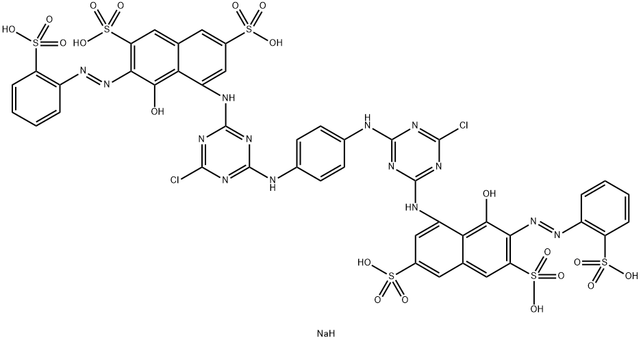 hexasodium 4,4'-[1,4-phenylenebis[imino(6-chloro-1,3,5-triazine-4,2-diyl)imino]]bis[5-hydroxy-6-[(2-sulphonatophenyl)azo]naphthalene-2,7-disulphonate] Structure