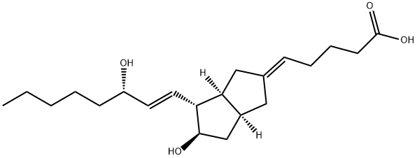 5-[(2E)-[(3aS,6aβ)-3,3a,4,5,6,6a-ヘキサヒドロ-5α-ヒドロキシ-4β-[(1E,3S)-3-ヒドロキシ-1-オクテニル]ペンタレン]-2(1H)-イリデン]ペンタン酸 化学構造式