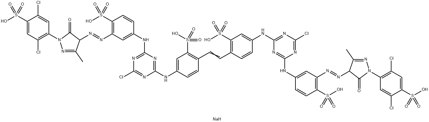 hexasodium 4,4'-bis[[4-chloro-6-[[3-[[1-(2,5-dichloro-4-sulphonatophenyl)-4,5-dihydro-3-methyl-5-oxo-1H-pyrazol-4-yl]azo]-4-sulphonatophenyl]amino]-1,3,5-triazin-2-yl]amino]stilbene-2,2'-disulphonate Structure