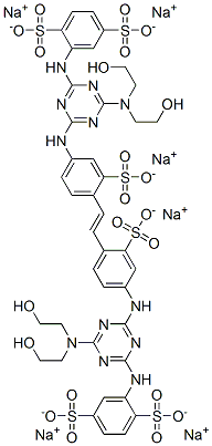 hexasodium 2-[[4-(bis(2-hydroxyethyl)amino)-6-[[4-[(E)-2-[4-[[4-(bis(2 -hydroxyethyl)amino)-6-[(2,5-disulfonatophenyl)amino]-1,3,5-triazin-2- yl]amino]-2-sulfonato-phenyl]ethenyl]-3-sulfonato-phenyl]amino]-1,3,5- triazin-2-yl]amino]benzene-1,4-disulfonate|荧光增白剂 264