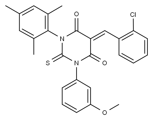 4,6(1H,5H)-Pyrimidinedione, dihydro-5-((2-chlorophenyl)methylene)-1-(3 -methoxyphenyl)-2-thioxo-3-(2,4,6-trimethylphenyl)-|