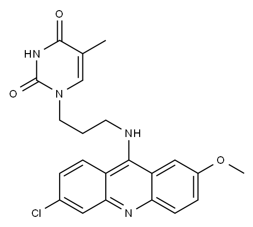 2,4(1H,3H)-Pyrimidinedione, 1-(3-((6-chloro-2-methoxy-9-acridinyl)amin o)propyl)-5-methyl- Structure