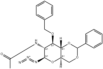 2-アセトアミド-3-O-ベンジル-4,6-O-ベンジリデン-2-デオキシ-β-D-グルコピラノシル アジド 化学構造式