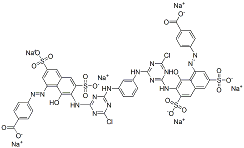 hexasodium p,p'-[m-phenylenebis[imino(6-chloro-1,3,5-triazine-2,4-diyl)imino(8-hydroxy-3,6-disulphonato-1,7-naphthylene)azo]]dibenzoate Structure