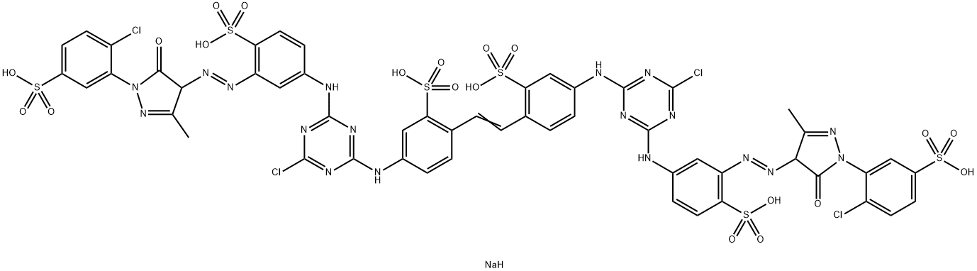 hexasodium 4,4'-bis[[4-chloro-6-[[3-[[1-(2-chloro-5-sulphonatophenyl)-4,5-dihydro-3-methyl-5-oxo-1H-pyrazol-4-yl]azo]-4-sulphonatophenyl]amino]-1,3,5-triazin-2-yl]amino]stilbene-2,2'-disulphonate Structure