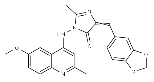 4H-Imidazol-4-one, 3,5-dihydro-5-(1,3-benzodioxol-5-ylmethylene)-3-((( 6-methoxy-2-methyl-4-quinolinyl)amino)-2-methyl-|