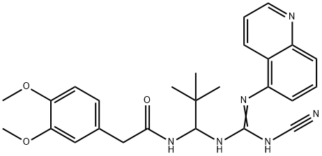 N-[1-[[(氰基氨基)(5-喹啉亚氨基)甲基]氨基]-2,2-二甲基丙基]-3,4-二甲氧基苯乙酰胺 结构式