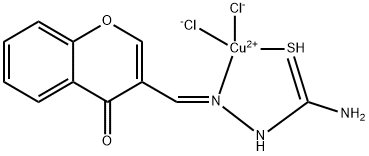 DICHLORO(2Z)-2-[(4-OXO-4H-1-BENZOPYRAN-3-YL)METHYLENE]HYDRAZINECARBOTHIOAMIDE COPPER COMPLEX Struktur