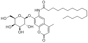 N-[7-(BETA-D-吡喃半乳糖基氧基)-4-甲基-2-氧代-2H-1-苯并吡喃-6-基]十六烷酰胺 结构式