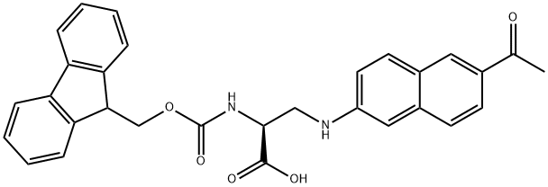 (S)-2-((((9H-fluoren-9-yl)methoxy)carbonyl)amino)-3-((6-acetylnaphthalen-2-yl)amino)propanoic acid 结构式
