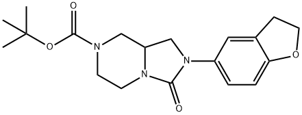 Imidazo[1,5-a]pyrazine-7(1H)-carboxylic acid, 2-(2,3-dihydro-5-benzofuranyl)hexahydro-3-oxo-, 1,1-dimethylethyl ester 结构式