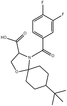 8-tert-butyl-4-(3,4-difluorobenzoyl)-1-oxa-4-azaspiro[4.5]decane-3-carboxylic acid Struktur