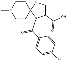 4-(4-bromobenzoyl)-8-methyl-1-oxa-4,8-diazaspiro[4.5]decane-3-carboxylic acid Struktur