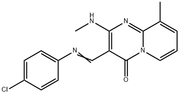 (E)-3-(((4-chlorophenyl)imino)methyl)-9-methyl-2-(methylamino)-4H-pyrido[1,2-a]pyrimidin-4-one|