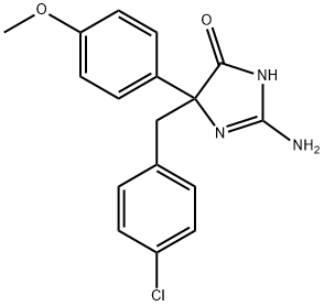 2-amino-5-[(4-chlorophenyl)methyl]-5-(4-methoxyphenyl)-4,5-dihydro-1H-imidazol-4-one Struktur