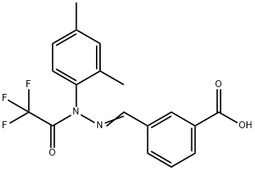 -3-((2-(2,4-dimethylphenyl)-2-(2,2,2-trifluoroacetyl)hydrazono)methyl)benzoic acid Structure