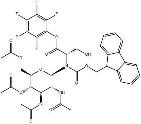 N-[(9H-Fluoren-9-ylmethoxy)carbonyl]-O-[3,4,6-tri-O-acetyl-2-(acetylamino)-2-deoxy-beta-D-glucopyranosyl]-L-serine pentafluorophenyl ester Structure