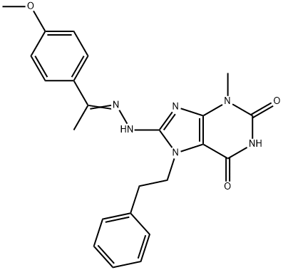 8-{(2E)-2-[1-(4-methoxyphenyl)ethylidene]hydrazinyl}-3-methyl-7-(2-phenylethyl)-3,7-dihydro-1H-purine-2,6-dione Structure